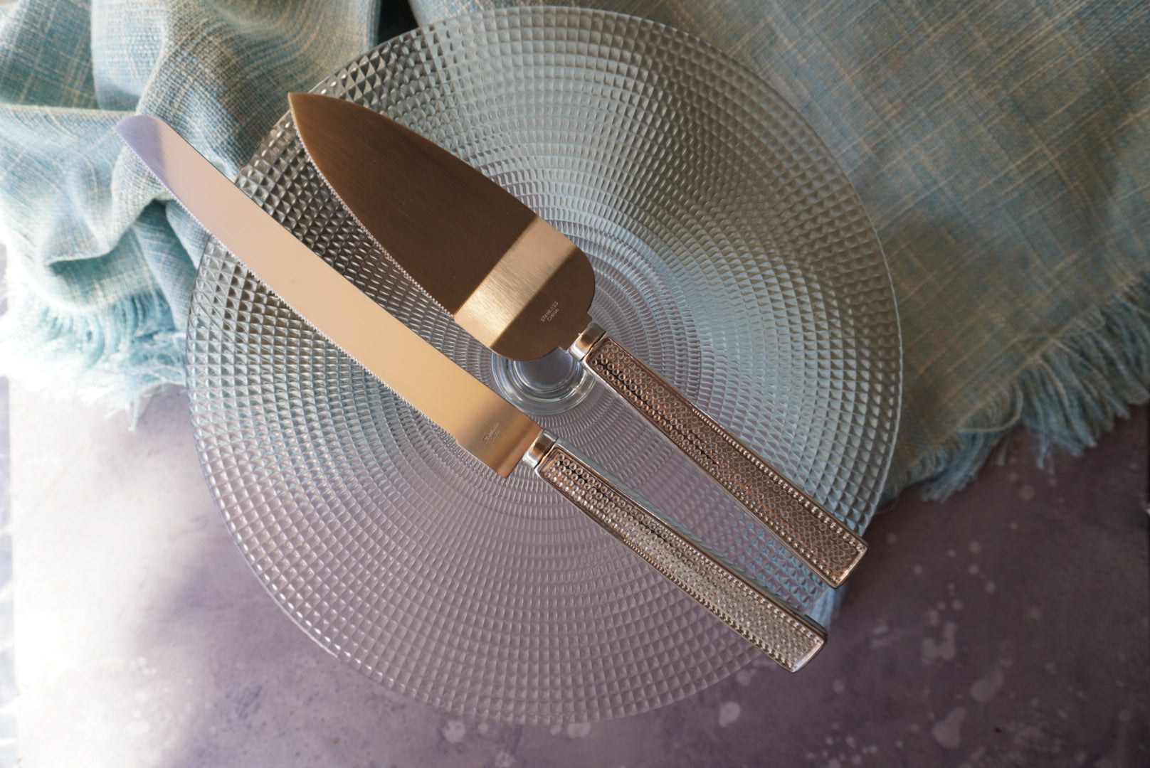 Silver Fashion Stones Cake Carving Set
